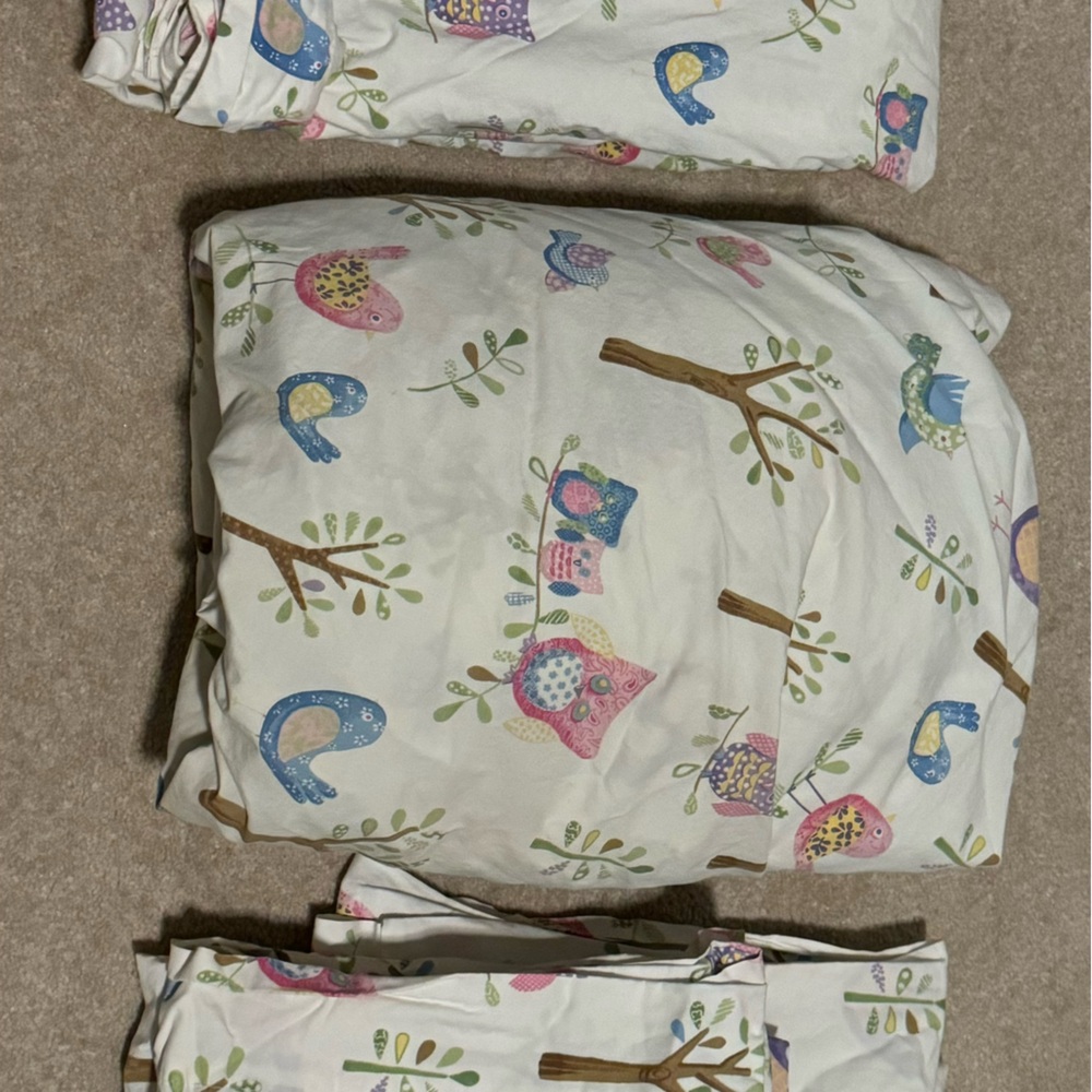 Pottery Barn Kids Blue Hayley Bird Owls Tree Full Sheet Set